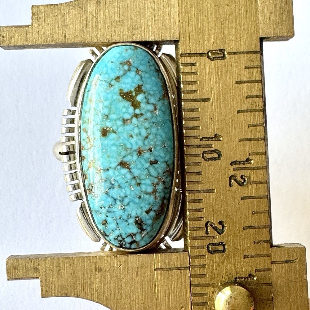 Navajo Sonoran Gold Turquoise Ring Sz 9 Sterling Norvin Johnson Shine Fluted - Picture 7 of 12